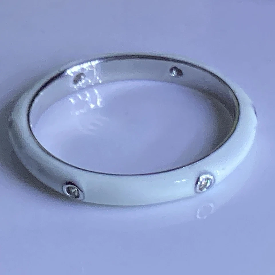 Chapado en plata de ley, nuevo elegante anillo esmaltado blanco, talla 9,75. - 61,5 mm. Foto 3 de 3