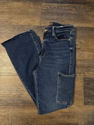 #ad Judy Blue High Rise Cargo Bootcut Jeans 13 31 Dark Wash $24.25