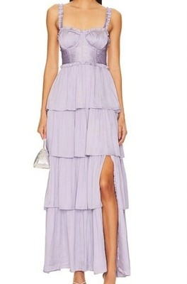 ASTR The Label Tempany Tiered Bustier Satin Maxi Dress Lilac Women's XL