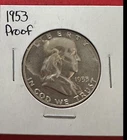1953 US "PROOF" Franklin SILVER Half Dollar! Low Mintage 129K! Old US Coin!