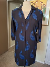 Ann Taylor Peacock Dress Women's Medium Pullover Shirt Black Blue 3/4 Sleeve