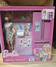 Barbie Pink Kitchen Refrigerator Playset w/ Doll  Accessories NEW  Wear On Box