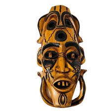 Vintage Hand Carved African Tribal Wood Mask Wall Art 18in Decorative