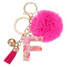 Alphabet Initial Letter Keychain Letter-F Cute Heart Resin Keyrings Deep Pink