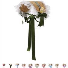 Women Victortian Straw Bonnet with Bowknot Cute Civil War Straw Hat for Dress Up