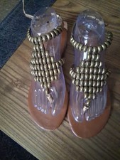 Jeffrey Campbell Ibiza Last Size 9 Leather Beaded Thong Sandal Bronze 