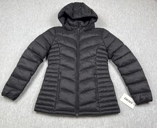 DKNY Jacket Womens Small Black Hooded Quilted Mid Length Insulated Puffer Coat