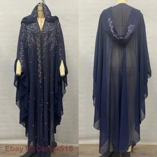 Hooded Cloak Cape Dress Vintage Streetwear Ponchos Coats Bling Rhinestone Party