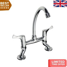2-Hole Adjustable Bridge Kitchen Tap with Dual Handle - Rust Resistant