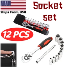 12PCS/Set 1/4 Inch Ratchet Socket Wrench Set Metric Socket Set Repair Tool~