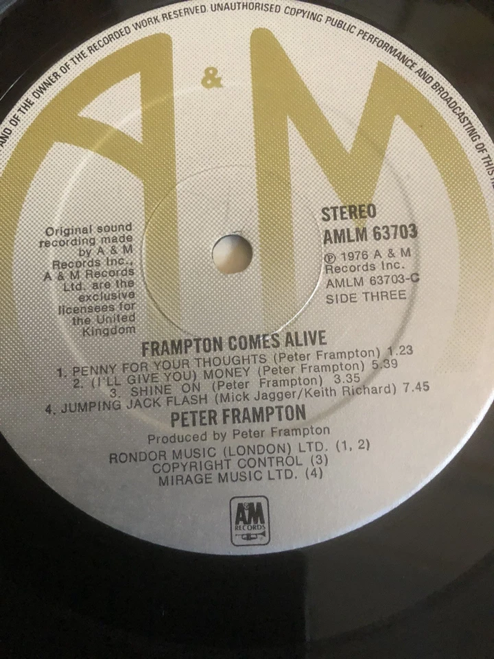 FRAMPTON COMES ALIVE DBL LP A1/B1/C2/D5 EARLY UK PRESS IN EXCELLENT CONDITION - Image 3 of 4