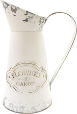 Farmhouse White Metal Jugs for Shabby Chic Kitchen Decor, Tall Pitchers for Flow