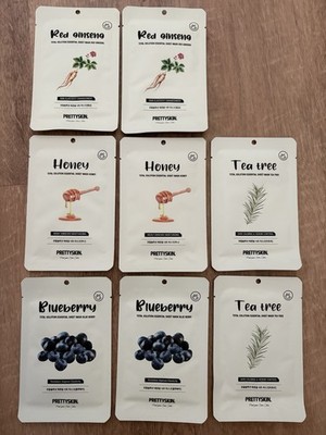 Prettyskin Korean Face Mask Sheets, Blueberry, Honey, Red Ginseng