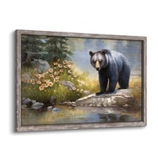 Bear Wooden Framed Wall Art: Large Wildlife Artwork Woodland Wild Grizzly Pri...