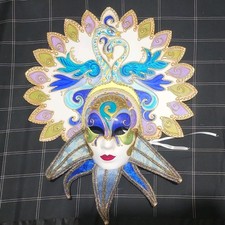 World Traveler Venetian Peacock Decorative Mask Blue Gold Purple Made in Italy