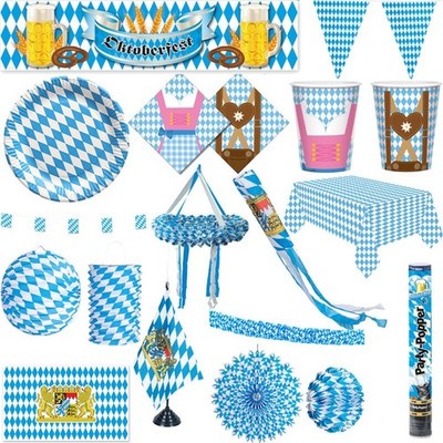 Oktoberfest Deko Party Set Dekoration Wiesn blau weiss Raute bayrisch Geschirr