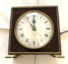 Vintage Seth Thomas Electric Mantel Clock Wood Brass Roman Numerals Works