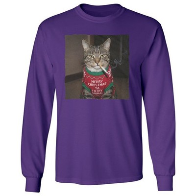 Merry Christmas Cat Smoking - Filthy Animal Quote Long Sleeve T-Shirt