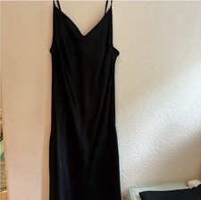 Women's Black Full Slip Dress with Adjustable Straps, Size S, Solid Pattern