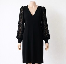 Karen Kane Dress L  Black Lace Sleeve Jersey Midi Business Party Formal
