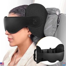 Travel Neck Pillow with 3D Eye Mask, 360  Support for Long Flights, Black