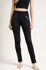 Athleta Nero Moro Leggings Donna XL Zip Caviglia Elasticizzato Activewear Pantaloni