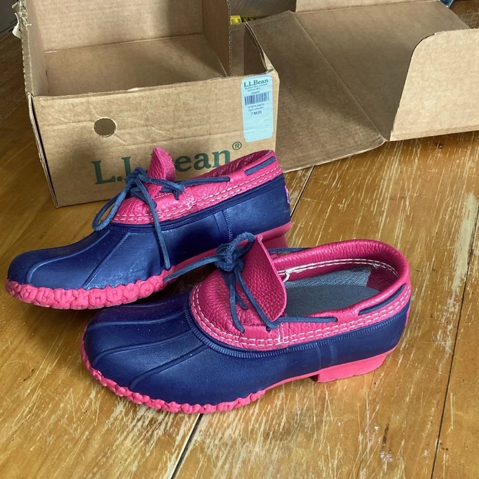 LL Bean Botas Mujer Goma Moc Edición Limitada Azul Marino Rosa Impermeables Maine 7M(B) Foto 2 de 4