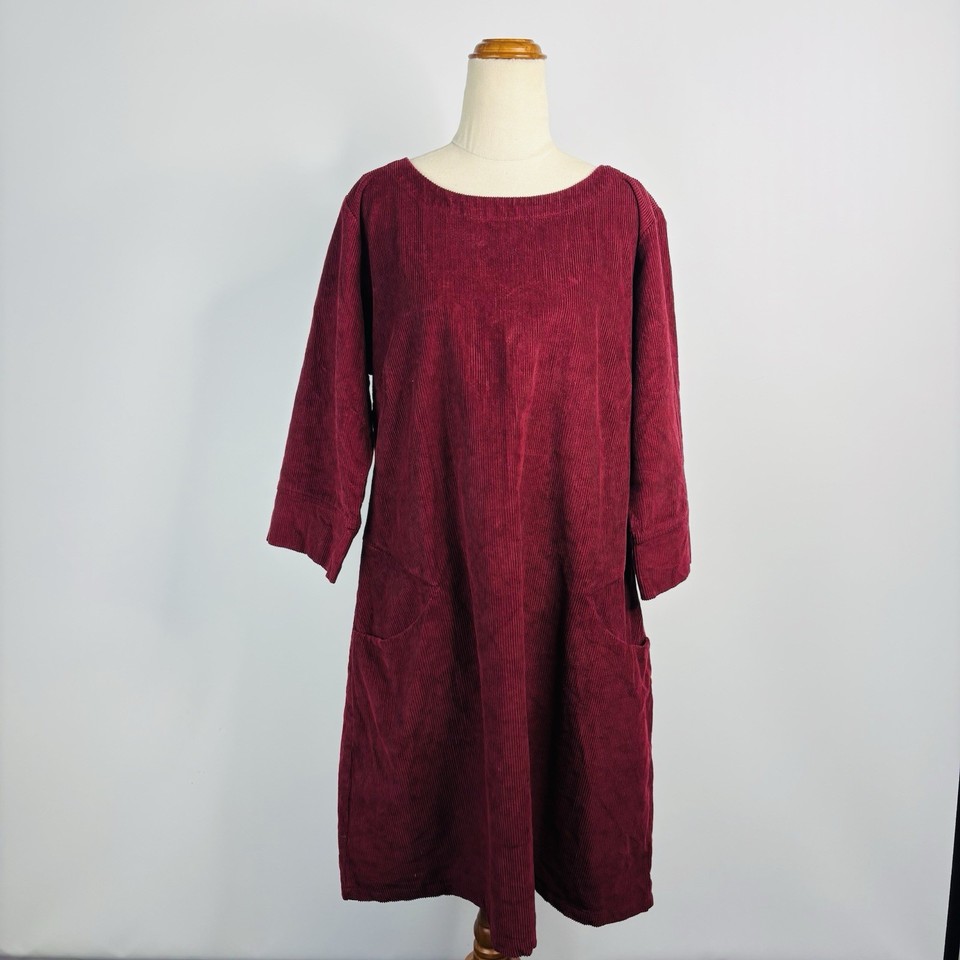 Karma East Dress Women's XL Rust Red Corduroy A-Line Pockets Zip Autumn