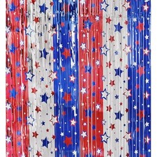4th of July Party Decorations Red White Blue Foil Fringe Curtains Independence