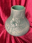 Redwing Pottery Brushware Vase Green And Brown Leaf Pattern