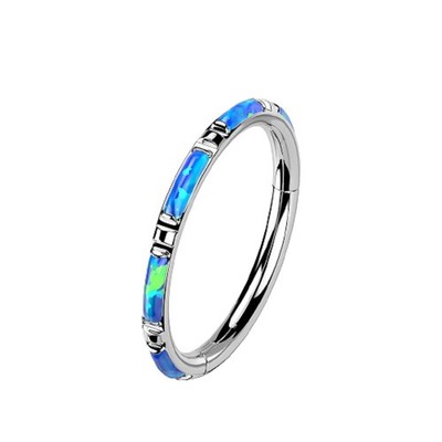 16GA G23 Implant Grade Titanium Rectangular Synthetic Opal Inlaid Hinged Segm...