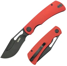 Kubey Gurkha Folding Knife 3.5" 14C28N Sandvik Steel Kukri Blade Red G10 Handle