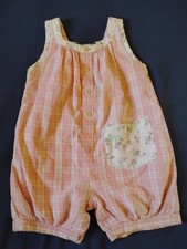 Vtg 90s Polo Ralph Lauren Baby Romper 3-6 Summer Peach Plaid Floral Short Outfit