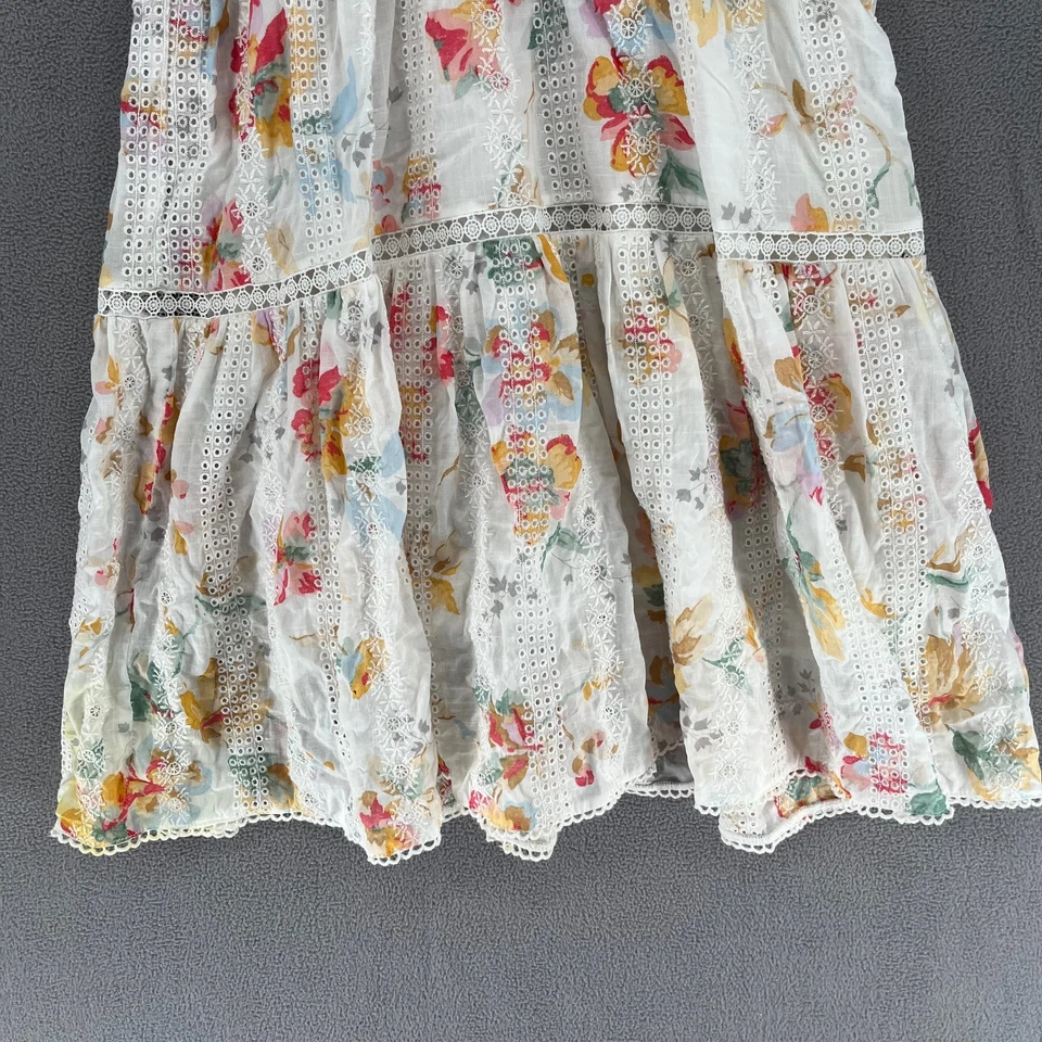 Zimmermann Dress Womens 0 White Red Yellow Floral Tie Lace Button Tier - Image 4 of 4