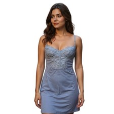 Urban Outfitters Lace Trim Blue Corset Slip Dress Size L Fairycore Coquette NWT