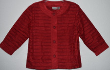 Chicos Jacket Blazer Sz 1 8-10 Red Shimmer Wavy Pintuck Button Front Dressy