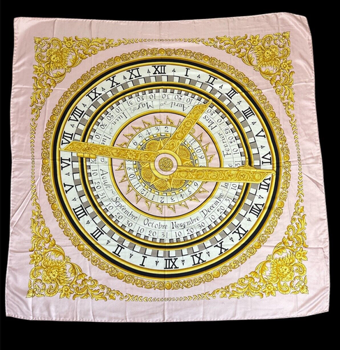 VINTAGE silk scarf perpetual calendar golden garland design with pink baroque - Picture 2 of 8