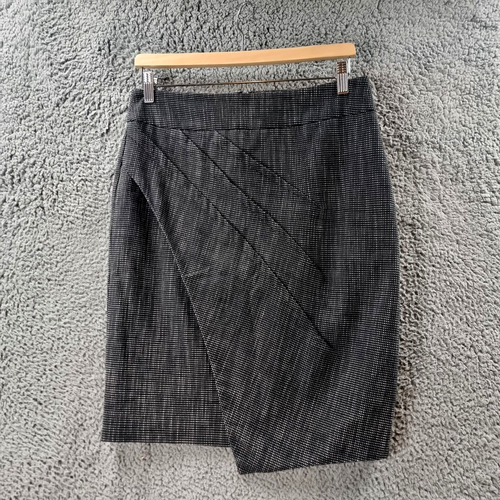Vintage JACQUI E Womens Pencil Wrap Skirt Size 8 Black White Knee Length