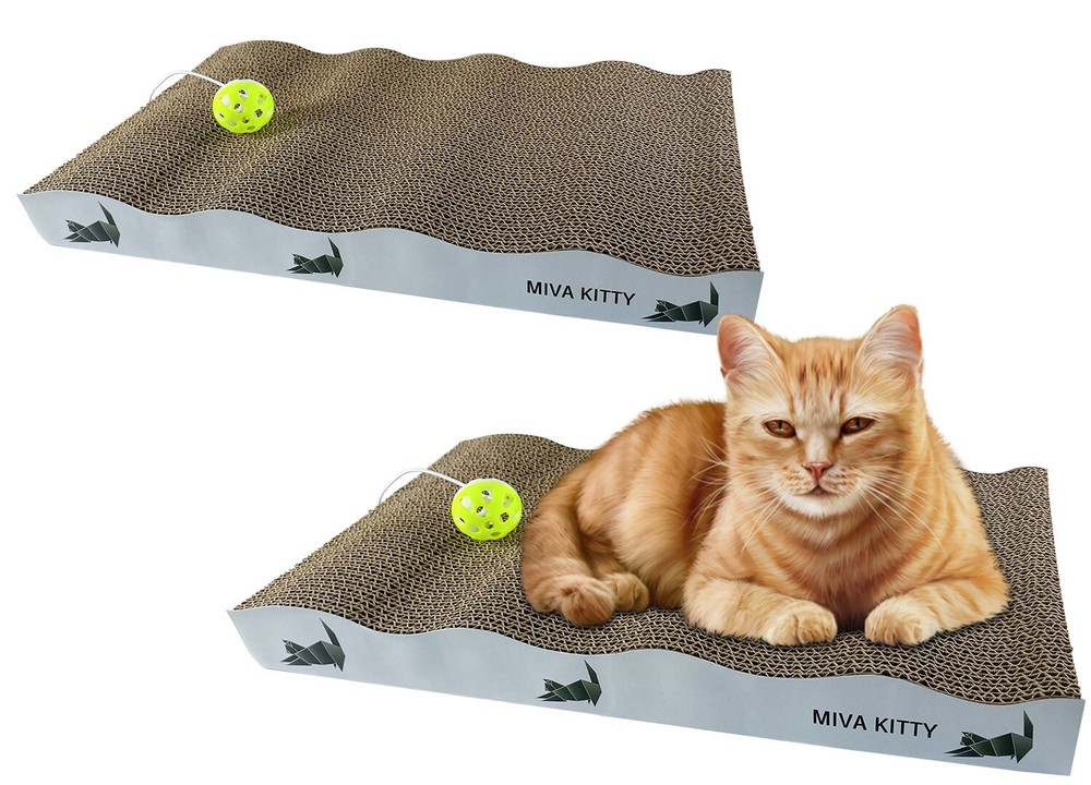 Durable 2-Pack Cardboard Cat Scratcher with Play Toy and Catnip – MIVA KITTY