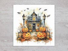 Halloween Rustic Haunted House Pumpkin Fabric Panel Quilt Sewing Quilt Block A94