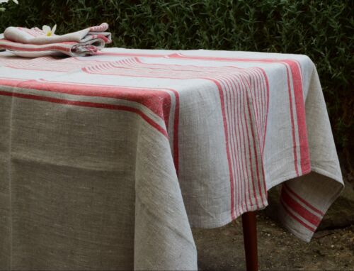 Striped linen tablecloth. Washed natural handmade Linen Tablecloth - Picture 11 of 17