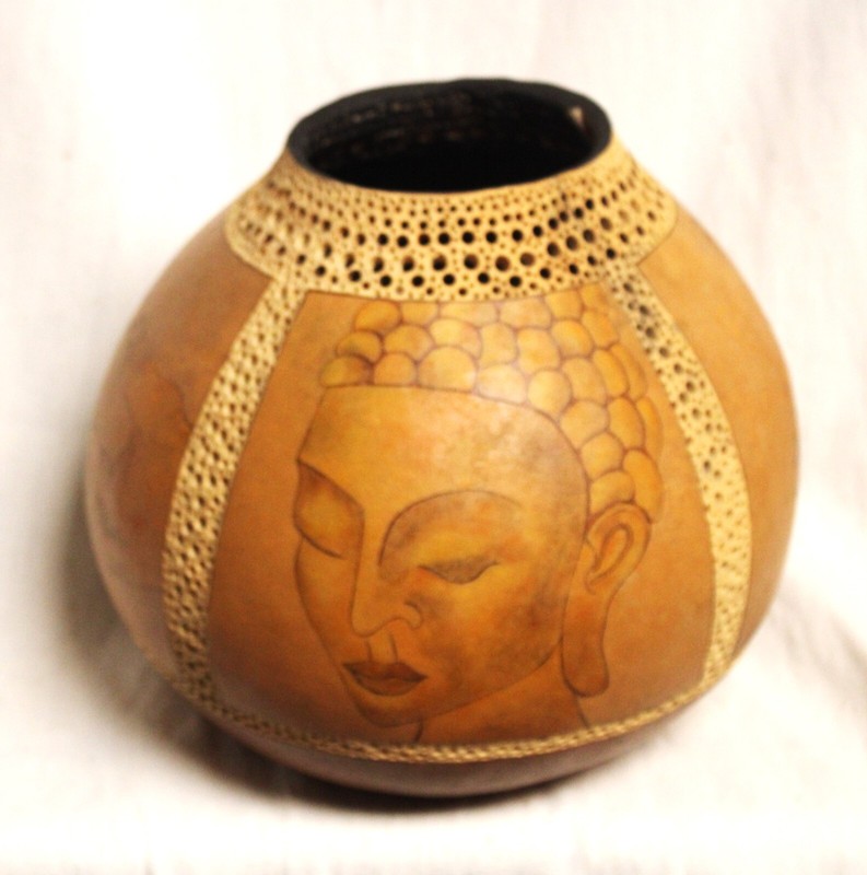 Cand Hand Painted Gourd Signed TP