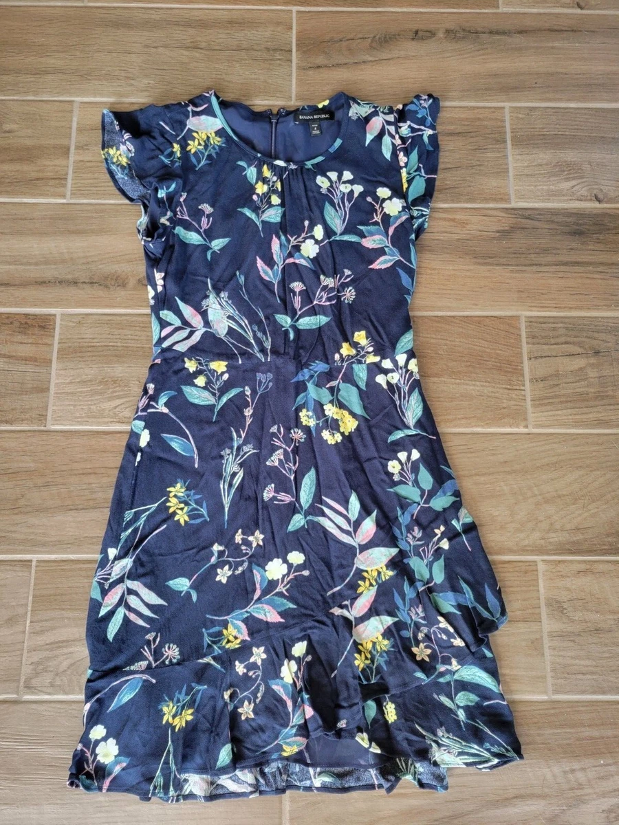 Banana Republic Navy Floral Dress size petites 4 A64 | eBay