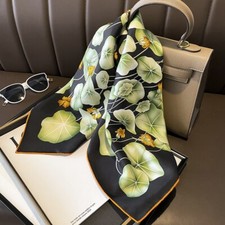 100 Silk Twill Scarf Women 14 Momme Kerchief Square Bandana Wrap Green Leaves