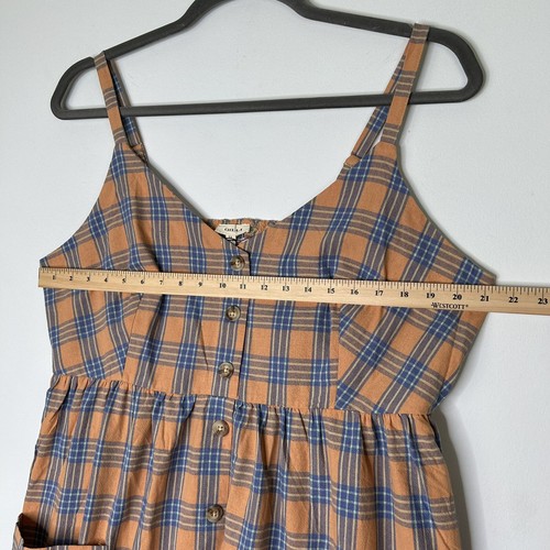 NEW Gilli Smocked Midi Dress Womens Size 3X Sleeveless Orange Blue Plaid - Picture 5 of 9