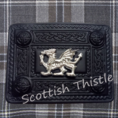 Highland Kilt Gürtelschnalle Welsh Dragon Black Finish/Scottish Buckles Chrome