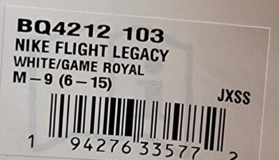 Nike Flight Legacy 'White Game Royal' Men's Size 9 SAMPLE