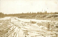 C1910 Stockholm Maine Madewaska River Lumberjack logging RPPC Postcard 25-1446