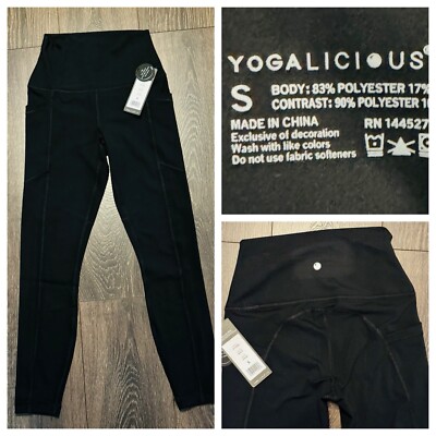 $78 NWT Yogalicious Lux Women's Ankle Length Leggings Black Pockets Size S