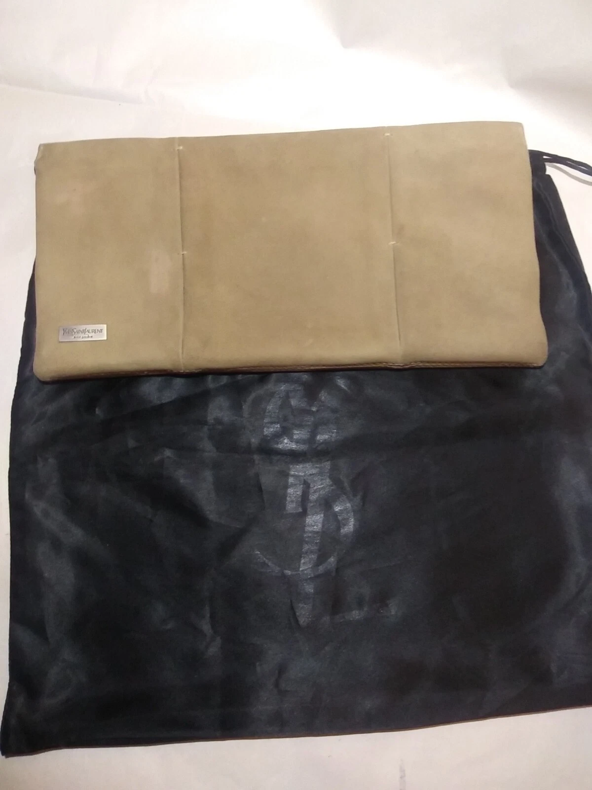 SAINT LAURENT (YSL) Rara pochette Rive Gauche autentica YSL pelle scamosciata (abbronzata) (borsa con cerniera)